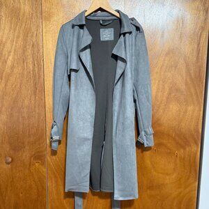 Lightweight Suede-Like Calf Length Jacket/Overshirt/Trench - Grey/Gray - Size L